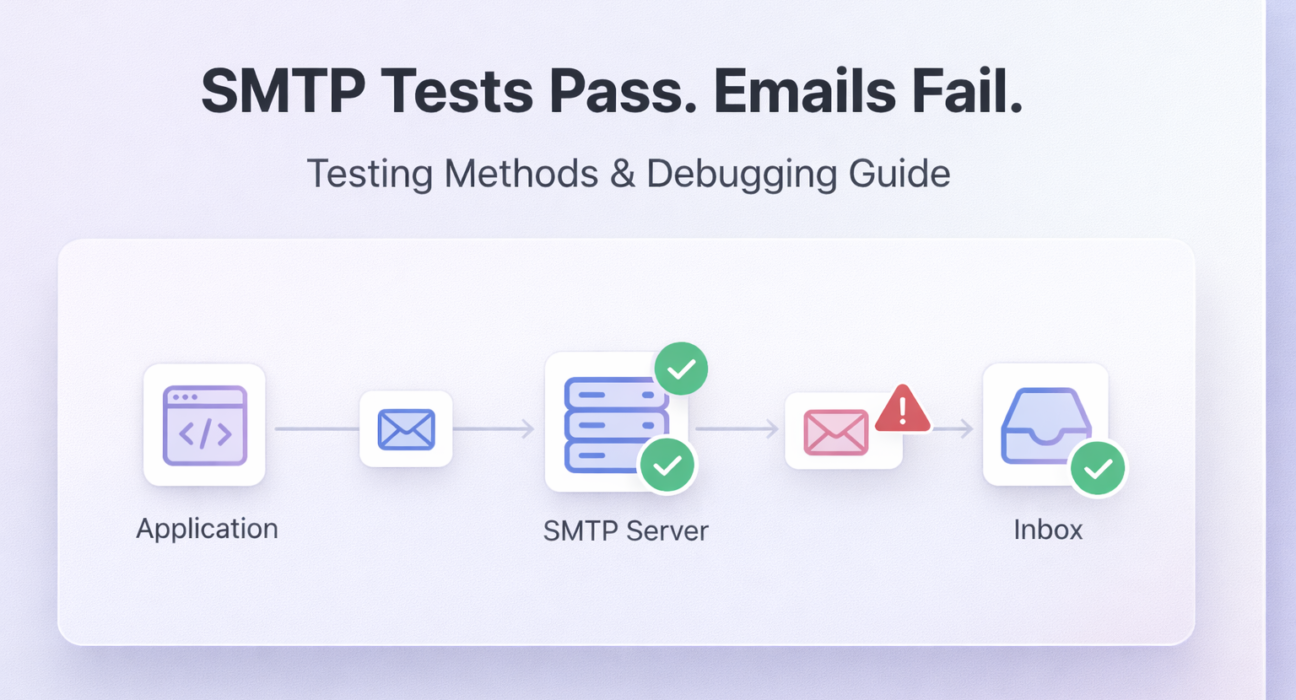 SMTP testing methods workflow showing SMTP success but email delivery failure between server and inbox