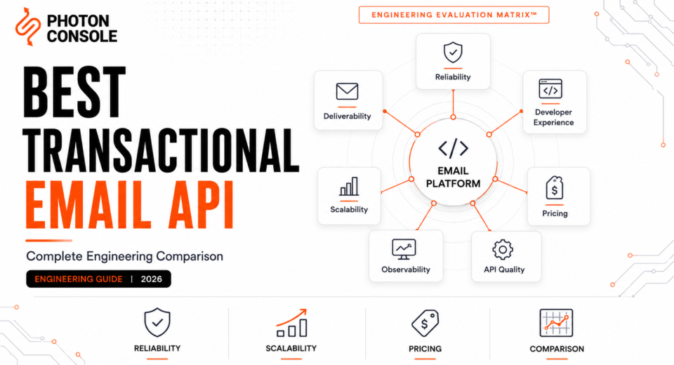 Editorial comparison illustrating the best transactional email API providers based on reliability, developer experience, pricing, deliverability, scalability, and infrastructure complexity.