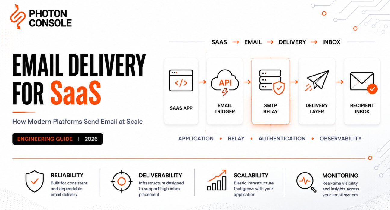 Diagram showing EmailZoro and its Shopify app connected to PhotonConsole SMTP relay infrastructure for SaaS email delivery.