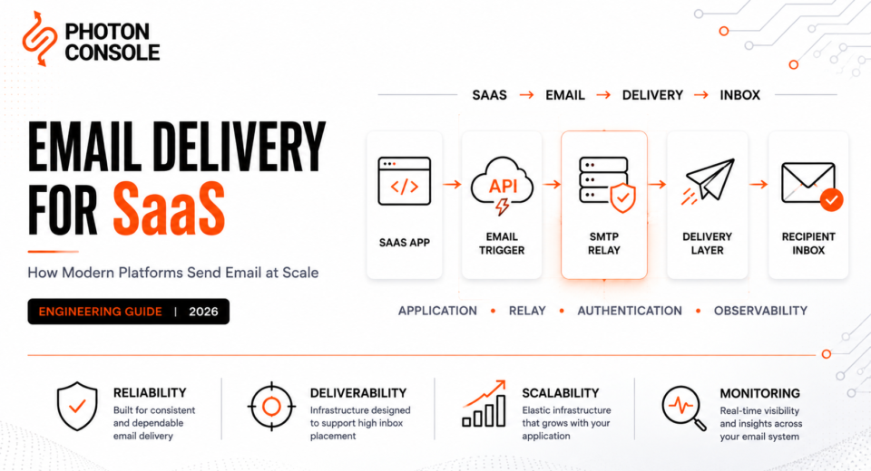 Diagram showing EmailZoro and its Shopify app connected to PhotonConsole SMTP relay infrastructure for SaaS email delivery.