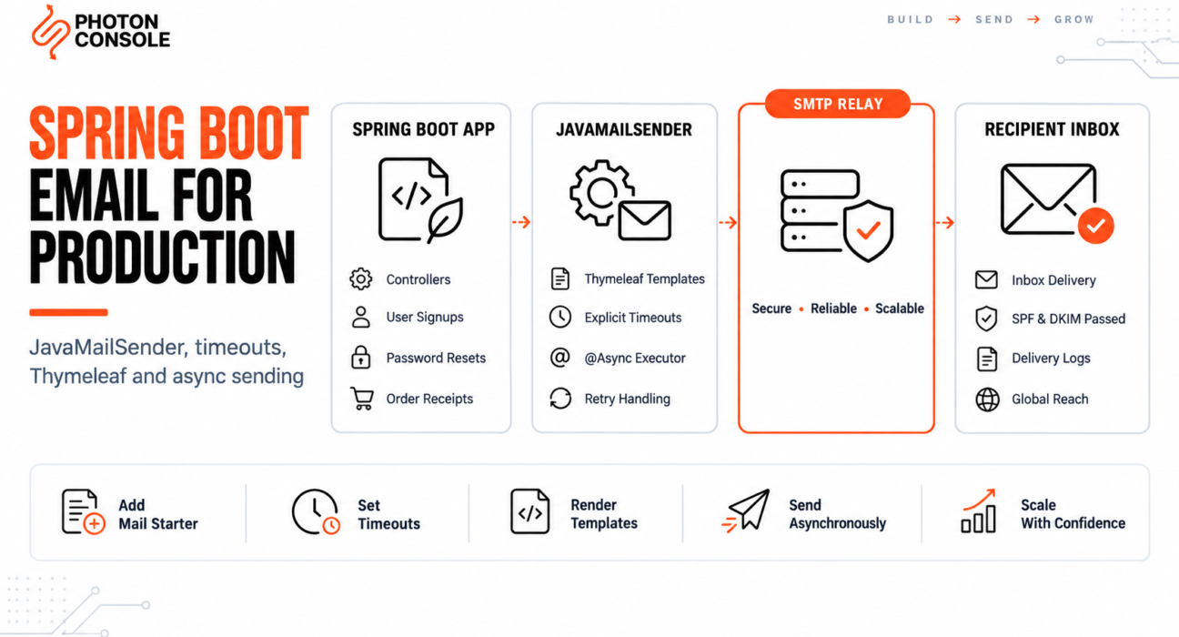 Spring Boot application sending email through JavaMailSender and an SMTP relay to the recipient inbox