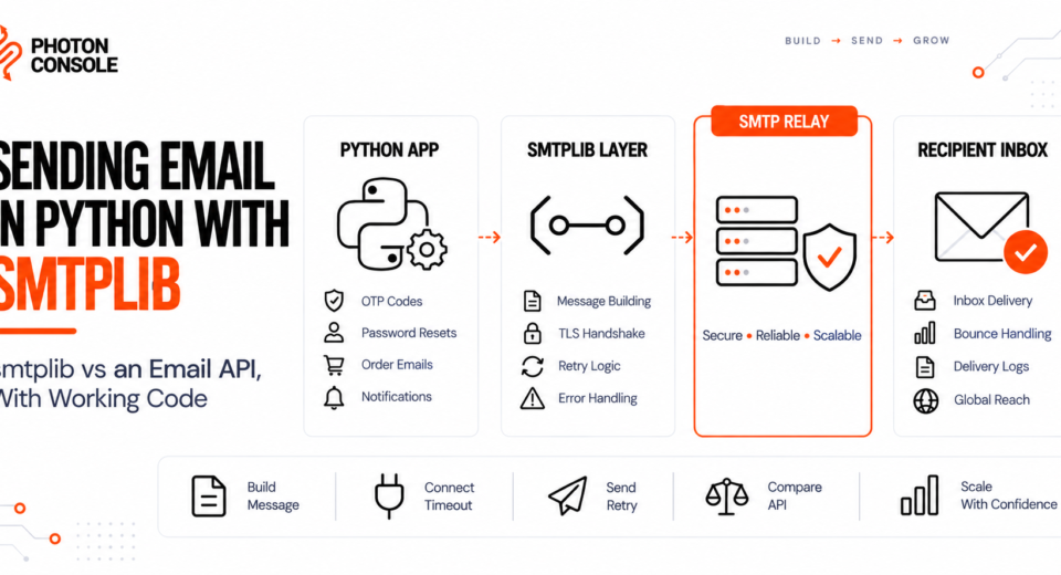 Python application sending email through smtplib and an SMTP relay compared against an HTTP email API